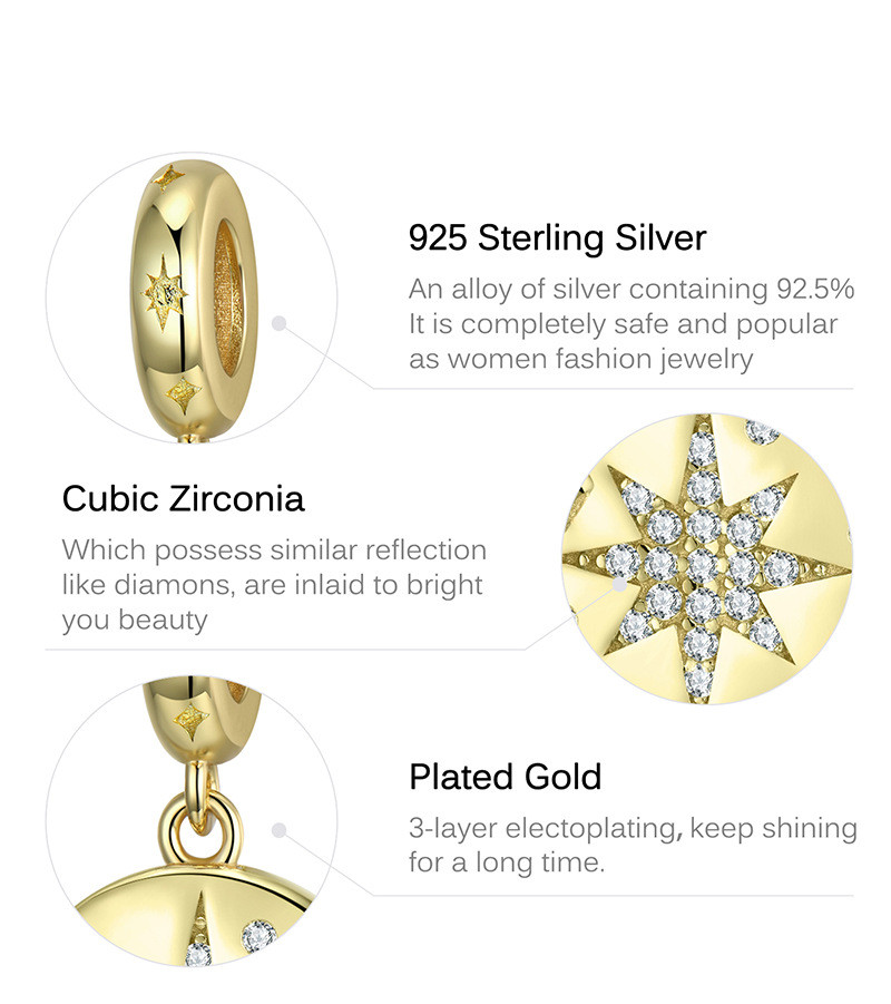 Eight Star Pendant 925 Sterling Silver Gold Plated