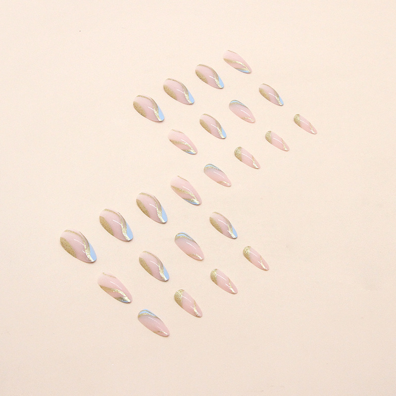 Blue Ripple Glitter Almond Wear Nail Tips - Image 9