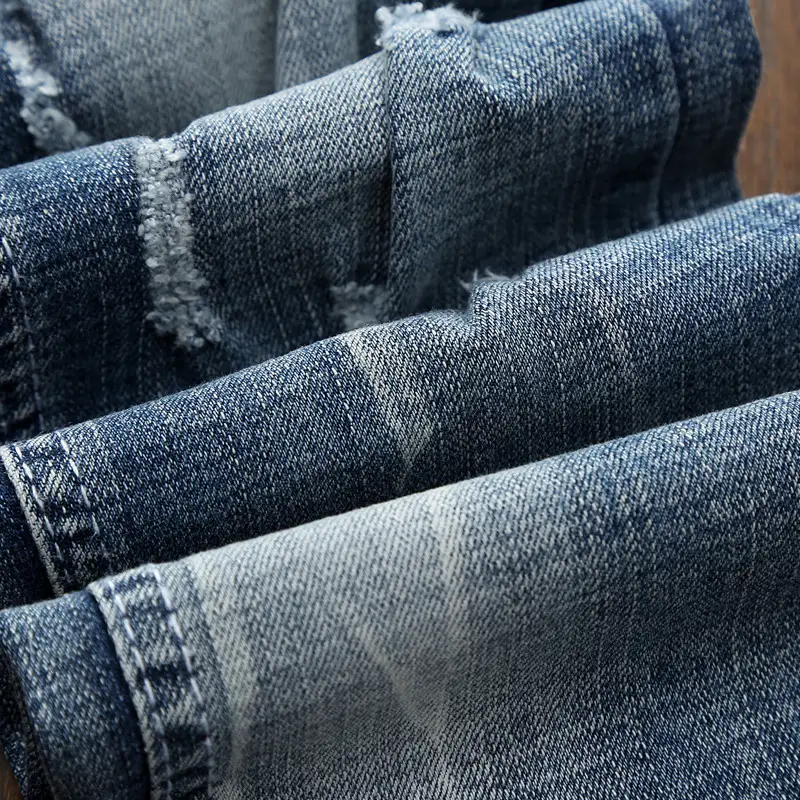 Light-colored Ripped Jeans Men's Scraped Broken Trousers Slim Small Straight Leg Pants