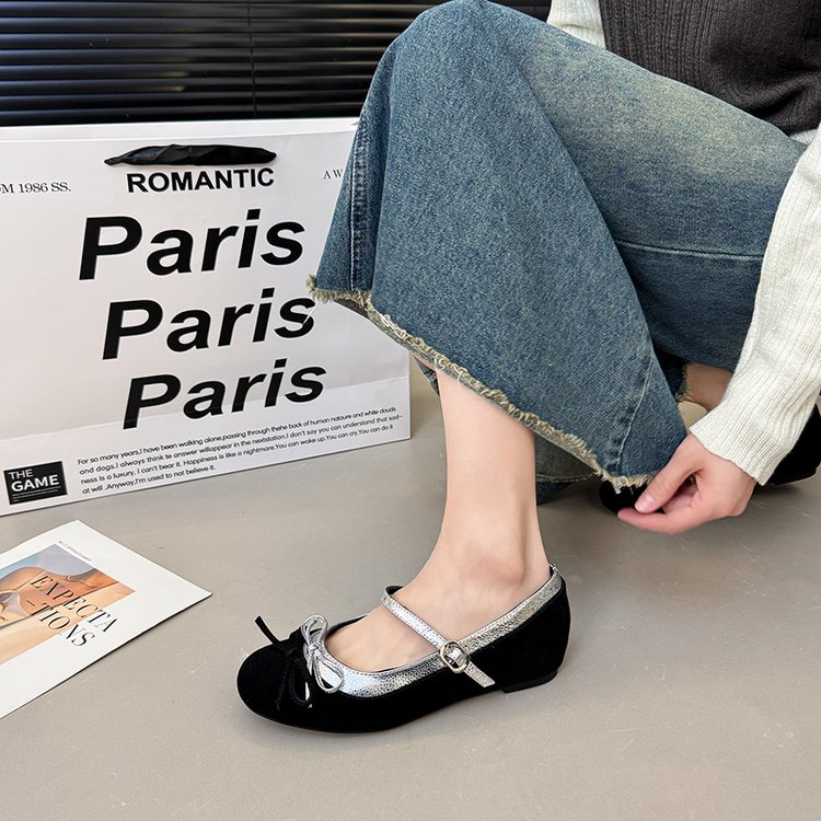 2026 New Women Korean Style Height Boost Bow Mary Janes, Trendy Retro Sexy Leopard Print One Strap Low Cut Shoes product image