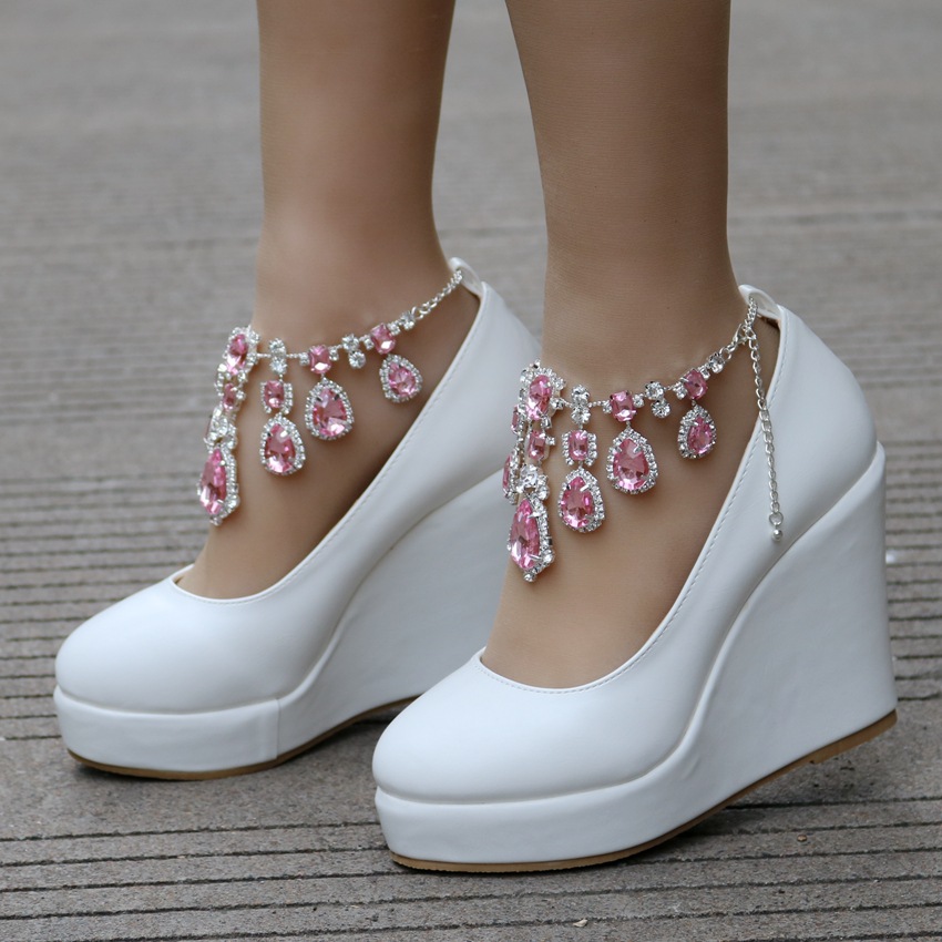 Title 5, Wedge Rhinestone Chain Wedding Round Toe Waterp...