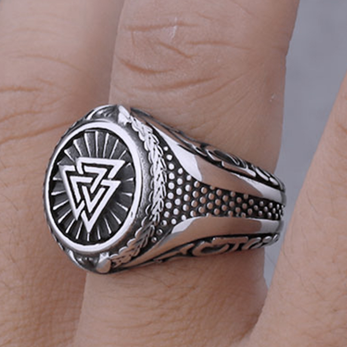 Viking Triangle Rune Titanium Steel Ring Men's Stainless Steel Hand Jewelry