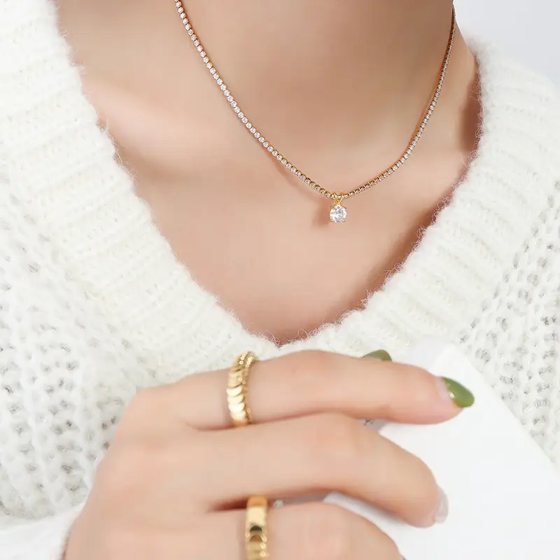 Light Luxury Niche Full Diamond Hao Stone Single Diamond Necklace
