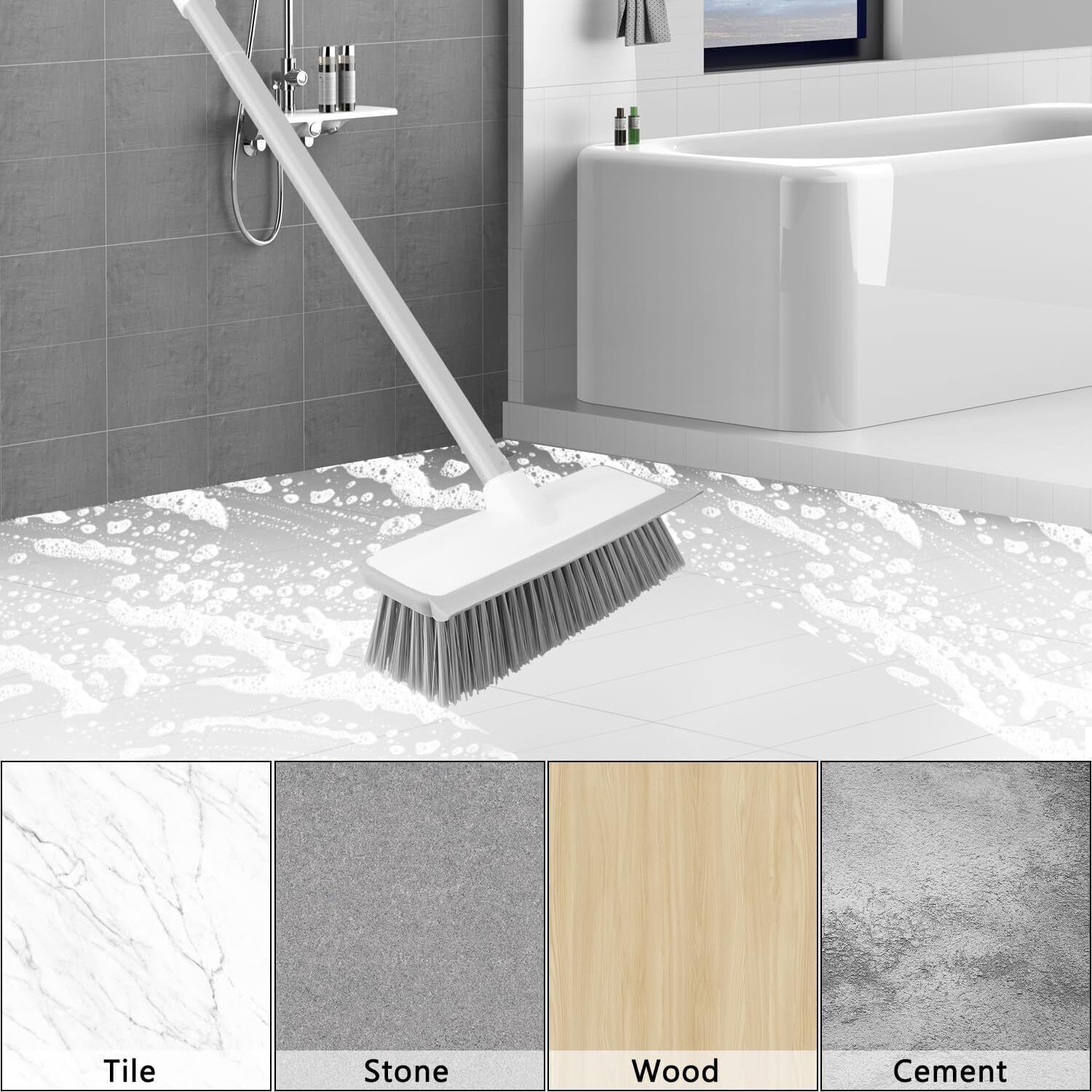 Adjustable Angled 2 In 1 Floor Brush Squeegee For Household Wall Corner Patio — image 2