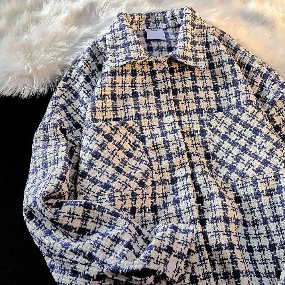 Couple Vintage Tooling Jacket Shirt Girl - Blue