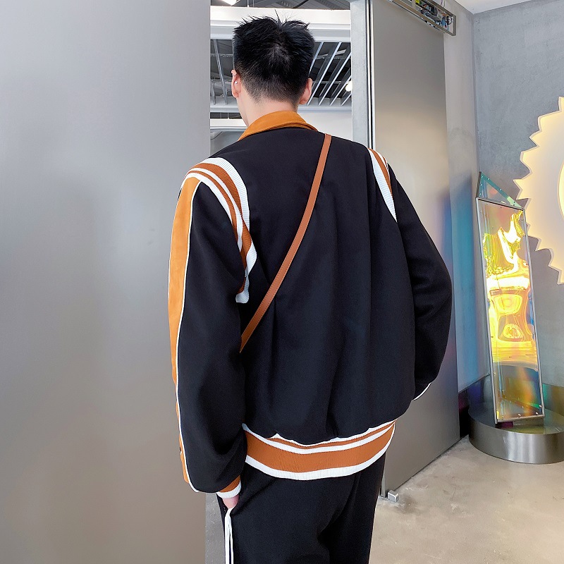 Men's Fashion Simple Contrast Lapel Patch Wool Jacket