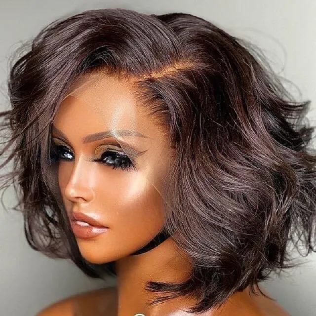 Chemical Fiber Short Curly Front Lace Wig Head Cover Black - Shop at LoveMi
