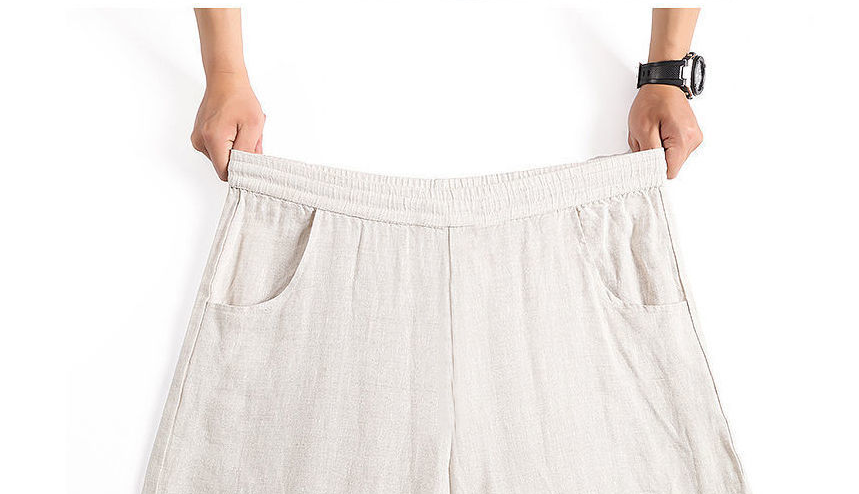 Pure Linen Korean Wide Leg Pants Women Loose Rope