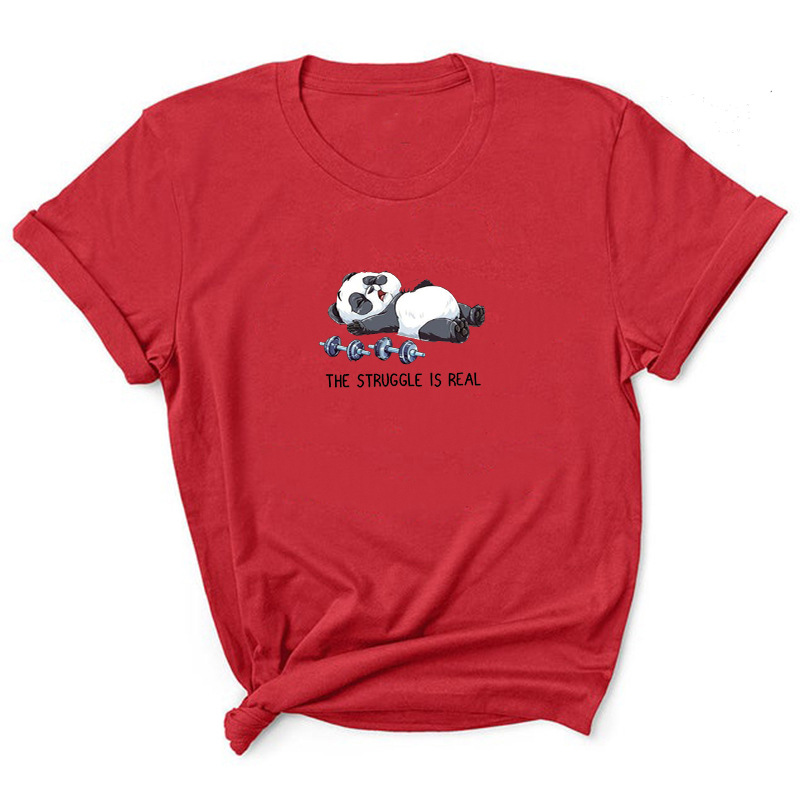 Summer Fashion European And American Personality Dumbbell Print Short sleeved T shirt Through Red - Shop at LoveMi