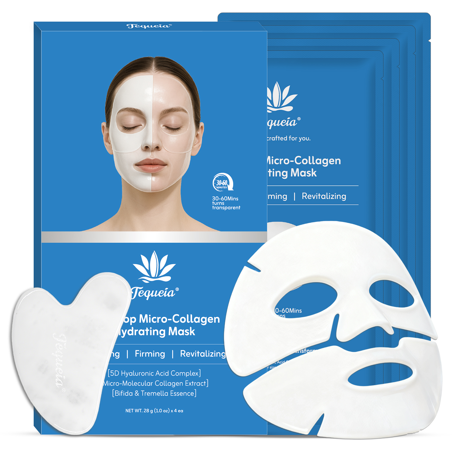 TEQUEIA Collagen Night Wrapping Mask - Bifida Ferment & Pro-Xylane Barrier Recovery For Glass Skin - 4 Sheets