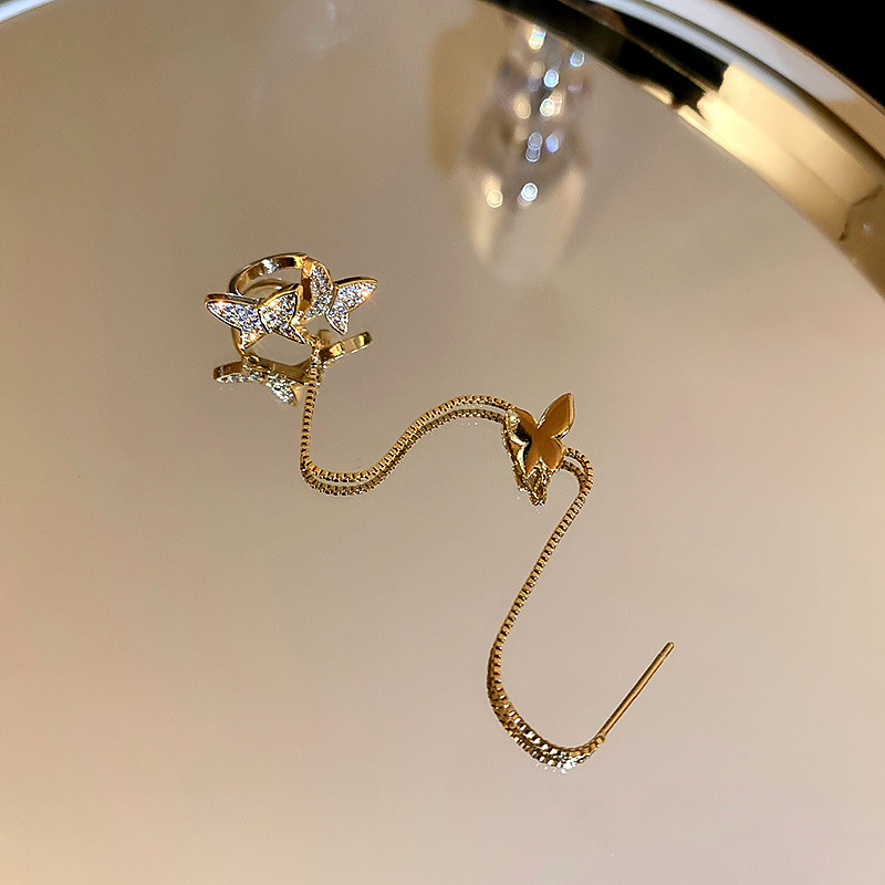 Real Gold Electroplated Silver Needle Micro-inlaid Zircon Butterfly Earrings