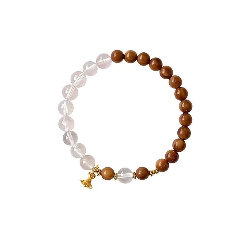 Brățară din lemn de santal cu cuarț natural transparent TwoTone Beaded Chain Unisex Zen Traditional Jewelry