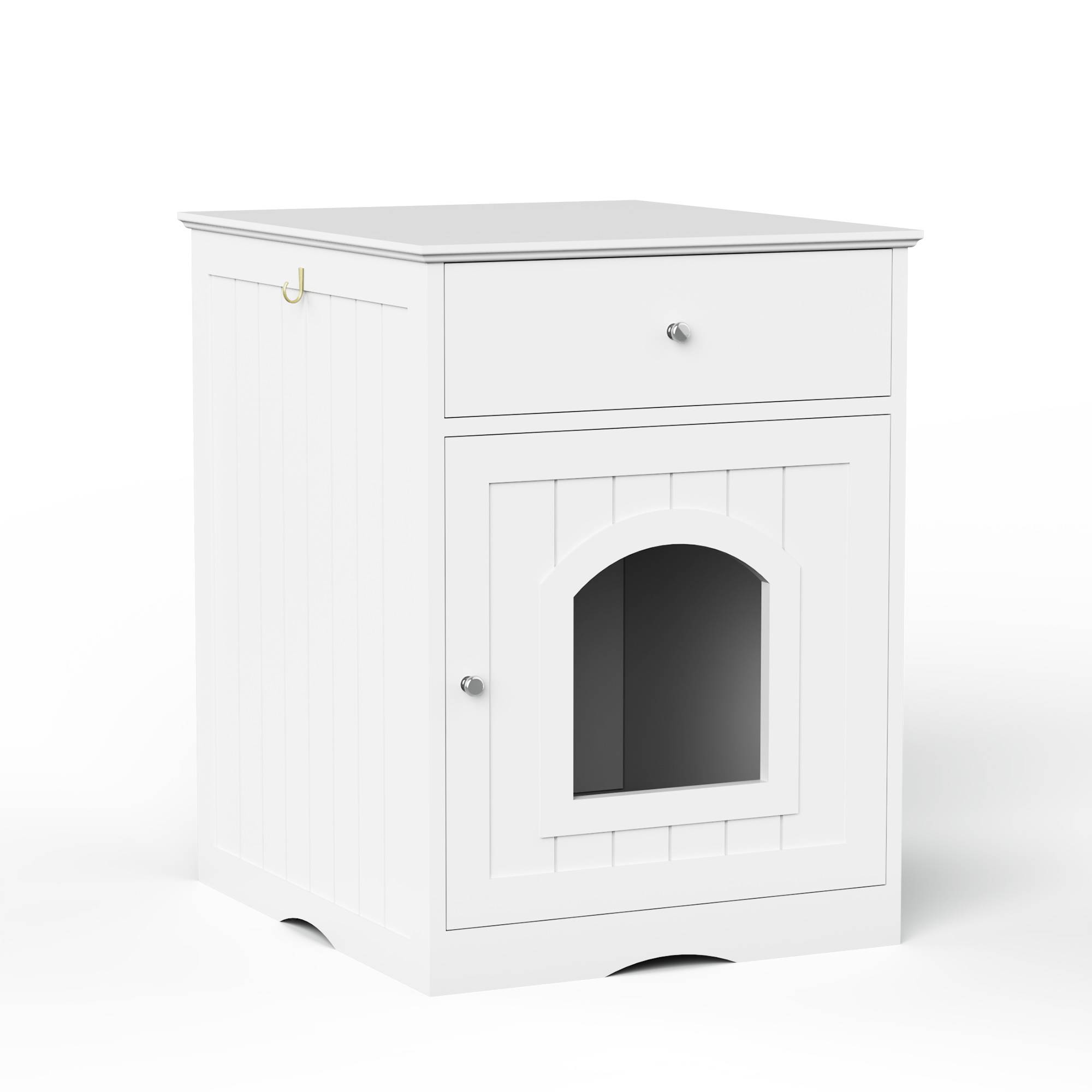 Wooden Pet House Cat Litter Box Enclosure With Drawer Side Table Cat Home Nightstand White - Shop at LoveMi