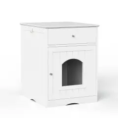 Wooden Pet House Cat Litter Box Enclosure With Drawer Side Table Cat Home Nightstand - White - View 1