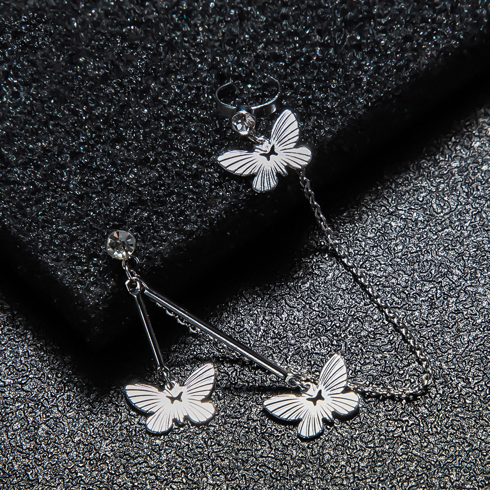 Diamond Ear Bone Clip Bowknot Needle All-in-one Stud Earrings Female