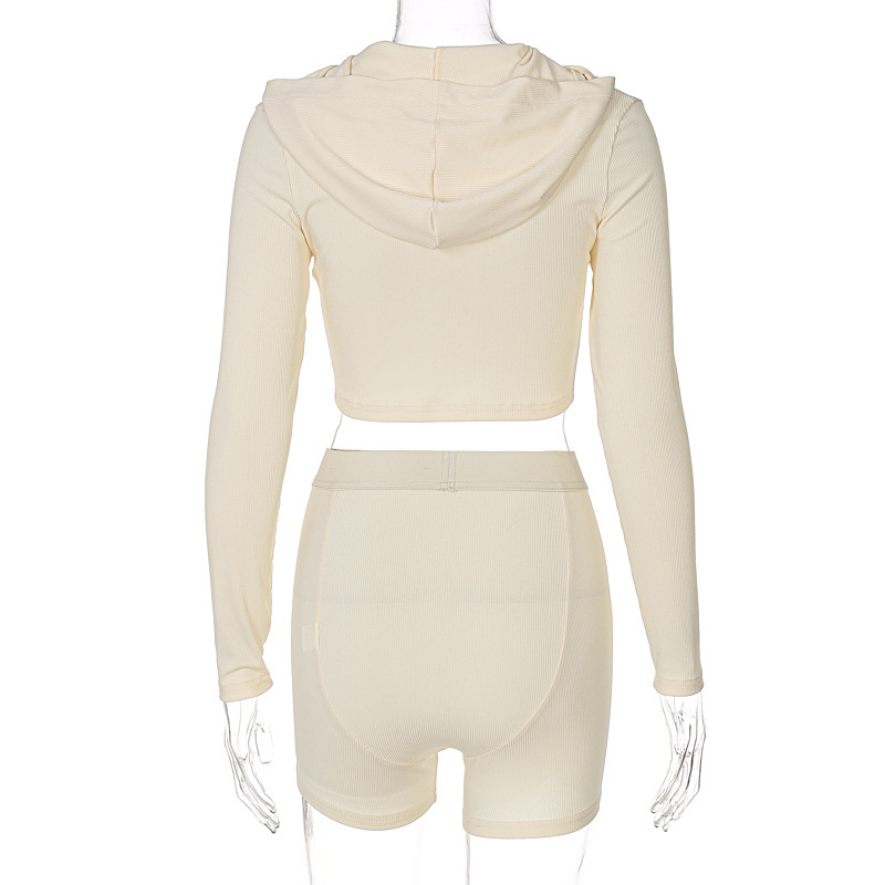 Two-piece Fashion Ladies Long-sleeved Top And Tight Shorts