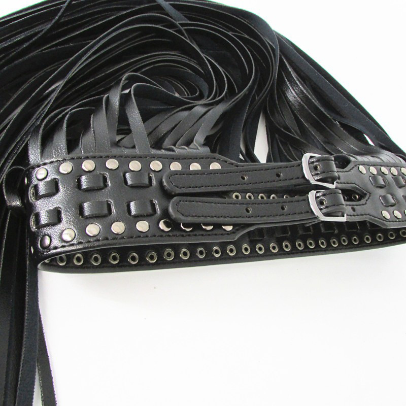 Ladies Fashion Black Long Tassel Pin Buckle Belt