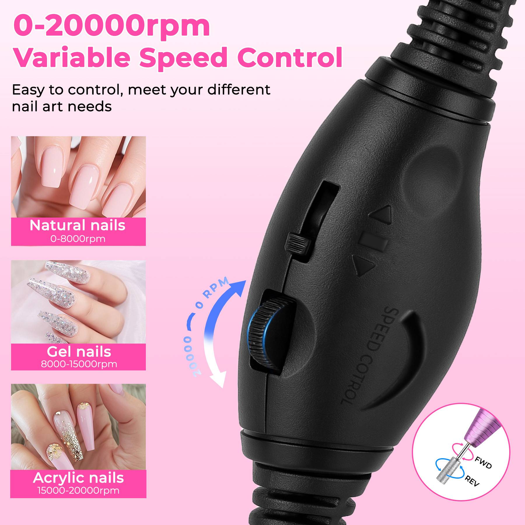 Professional Portable Electric Nail File Kit, Manicure With Nail Drill Bits — foto 5
