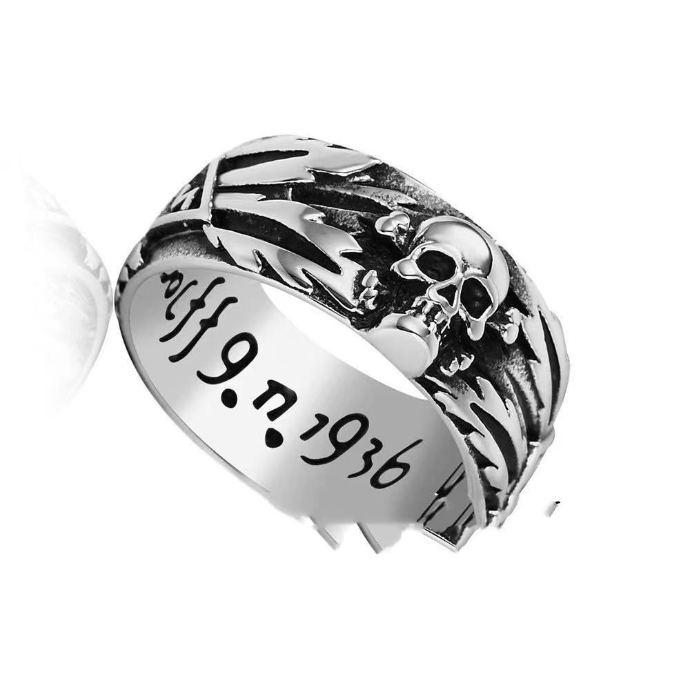 European And American Fashion Style Titanium Steel Men's Retro Carved Cross Skull Couple Ring