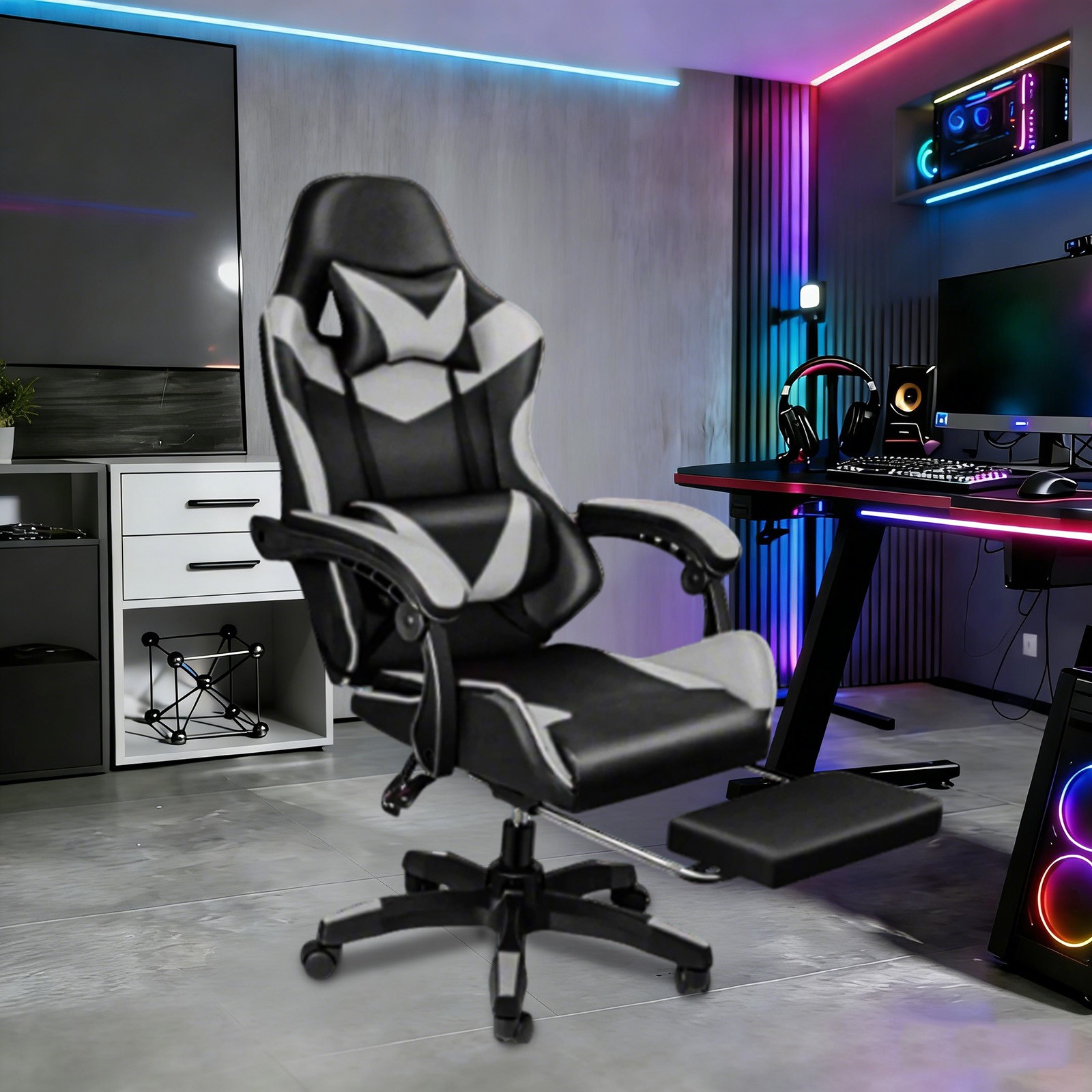 Massage Office Chair Gaming Computer Desk Swivel Recliner Chair Leather Footrest