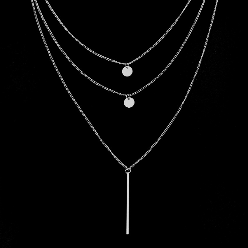 Double-layer Disc And Long Strip Pendant Necklace Simple And Fashionable Short Clavicle Chain