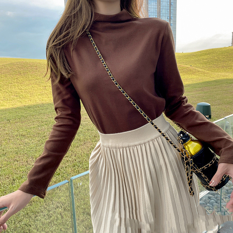 Long-sleeved T-shirt Half-high Collar Bottoming Shirt Women Korean Style Women's Slim Fit Inner Top