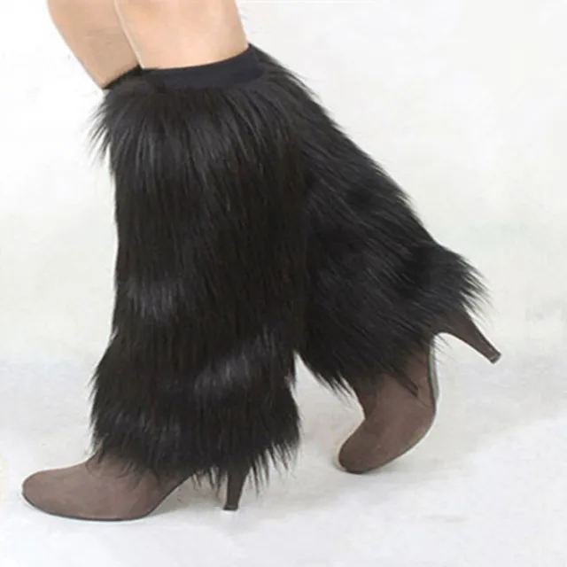 Faux Fur Foot Cover Plush Shoe Cover Leg Cover Plush Knee Pad Socks Black - Shop at LoveMi