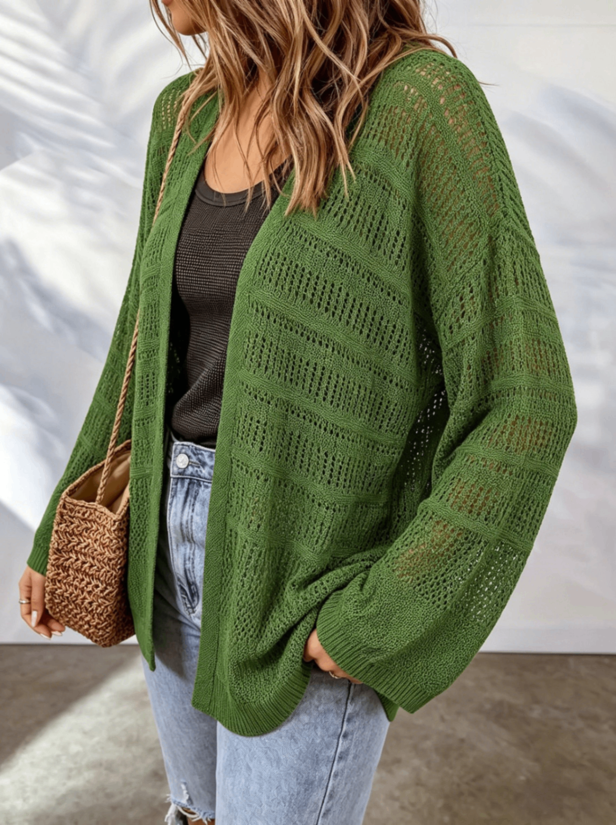 Casual Hollow Out Knit Cardigan Ladies Lightweight Outerwear