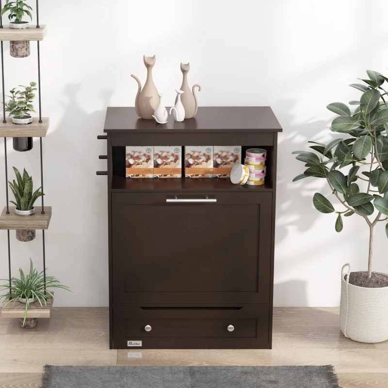 Pet Feeder Station Storage Cabinet, Dog Food Storage Container With Dog Raised Bowls, Watering Supplies, Gray