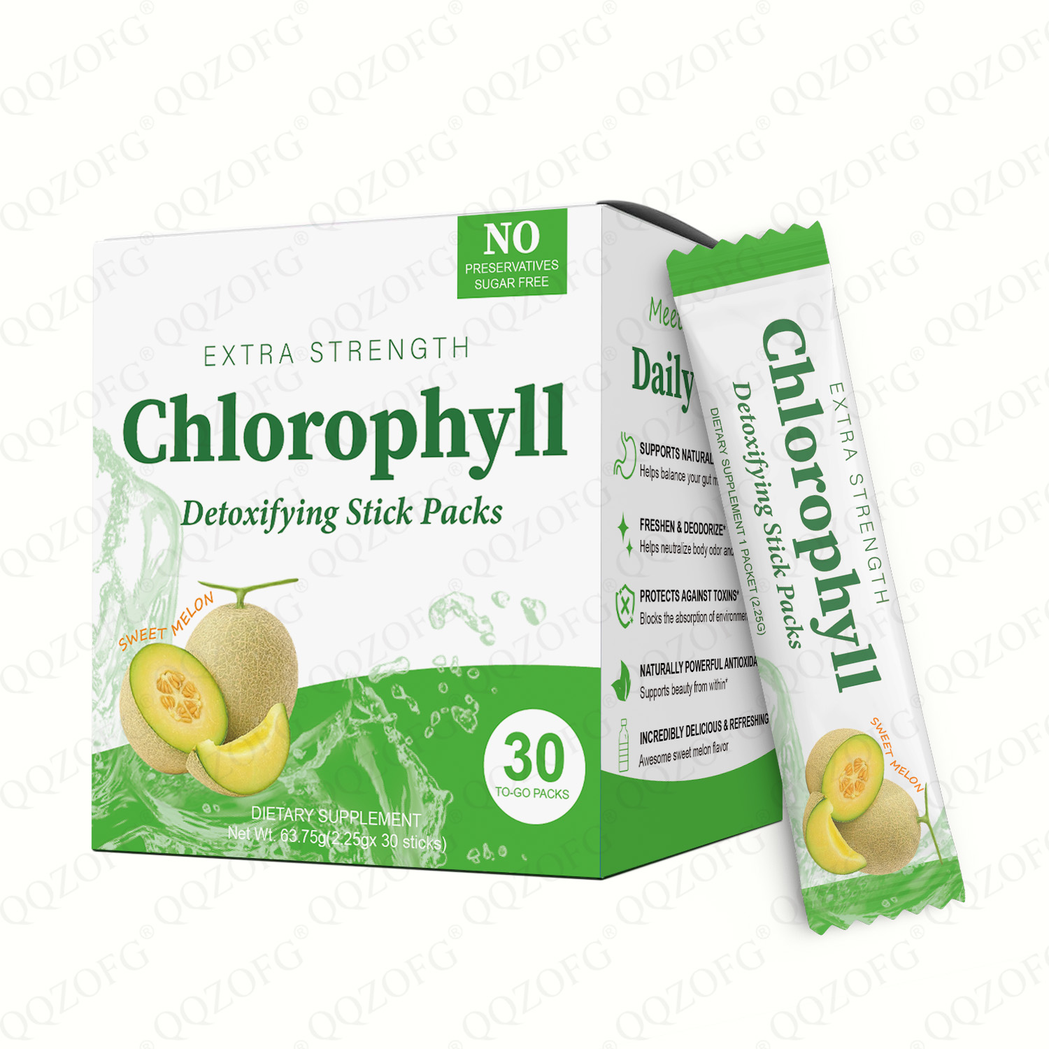 Chlorophyll Stick Pack Herbal Detox Supplement For Gut Health Super Green Powder Sweet Melon Flavor 30 Pack - Shop at LoveMi