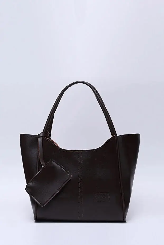 Brown SHK108 Faux Leather Women Hand And Shoulder Bag With Wallet And Makeup Bag