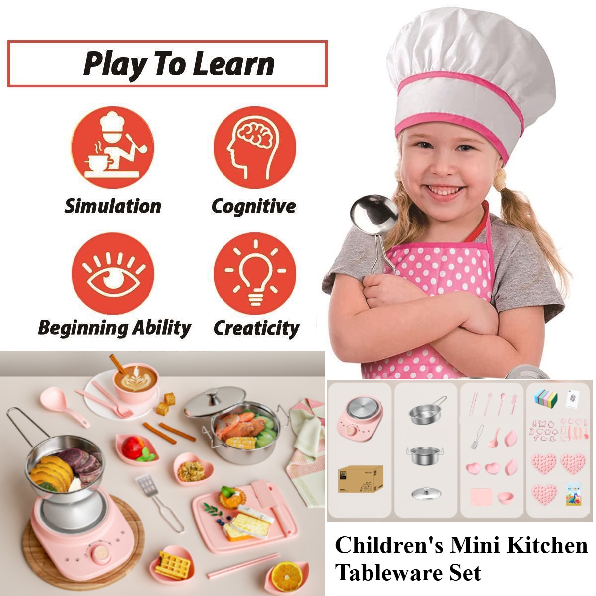 Kitchen Toys Set 138Pcs Stainless Steel Utensils Cookware Kit For Kids Food Toys