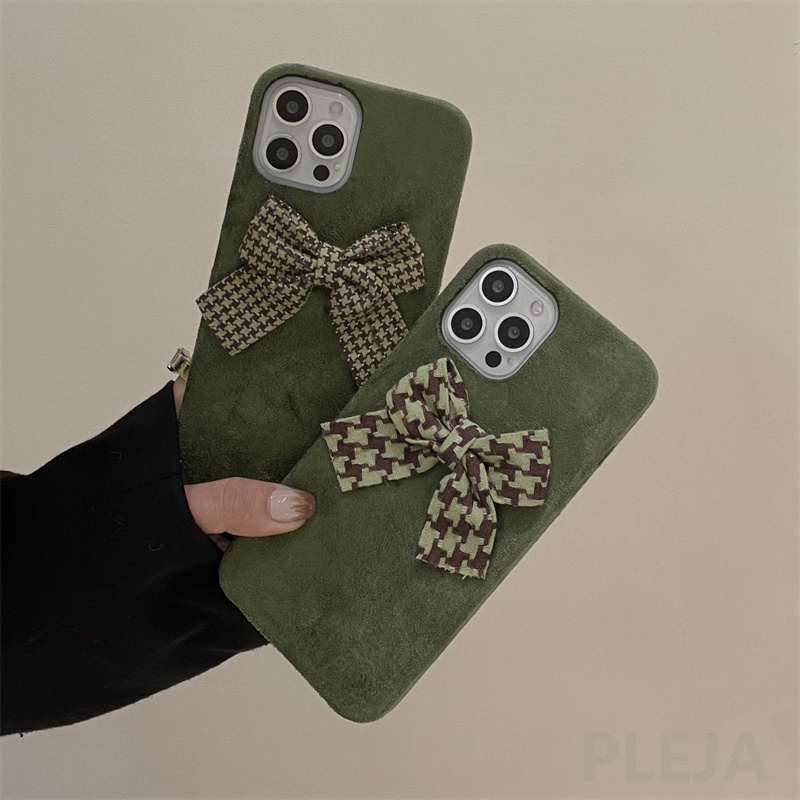 Dark Green Retro Thousand Bird Check Bow Phone Case