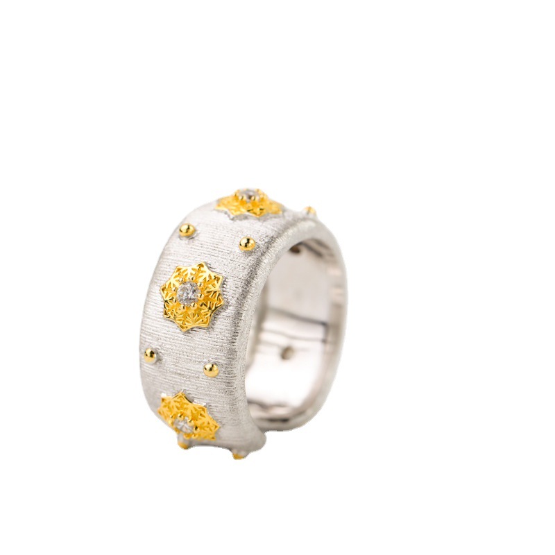 Gold Plated Elegant Brushed Zircon Inlaid Ring