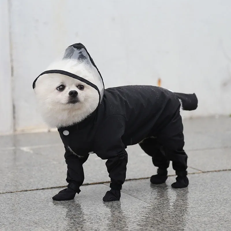 Pet Four-legged All-in-one Waterproof Raincoat Comes With Rain Shoes - Black