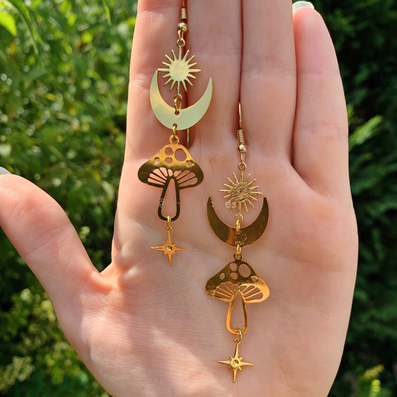 Bohemian Stars And Moons Cutout Mushroom Earrings