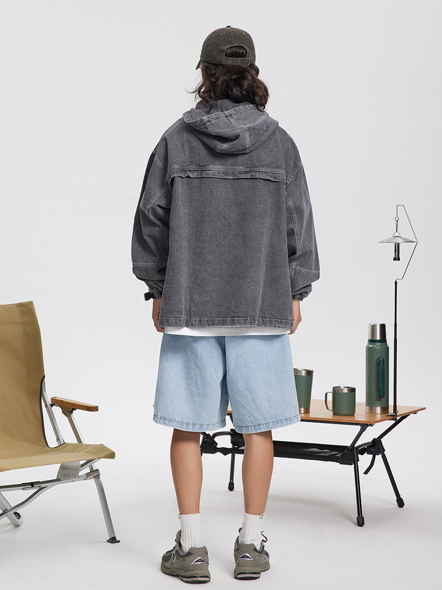 Men's And Women's Fashion Retro Denim Hooded Jacket Top