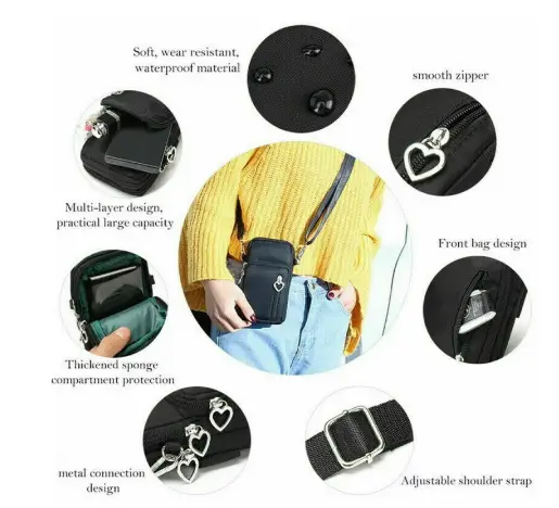 Crossbody Phone Bag and Wallet with Heart Zipper