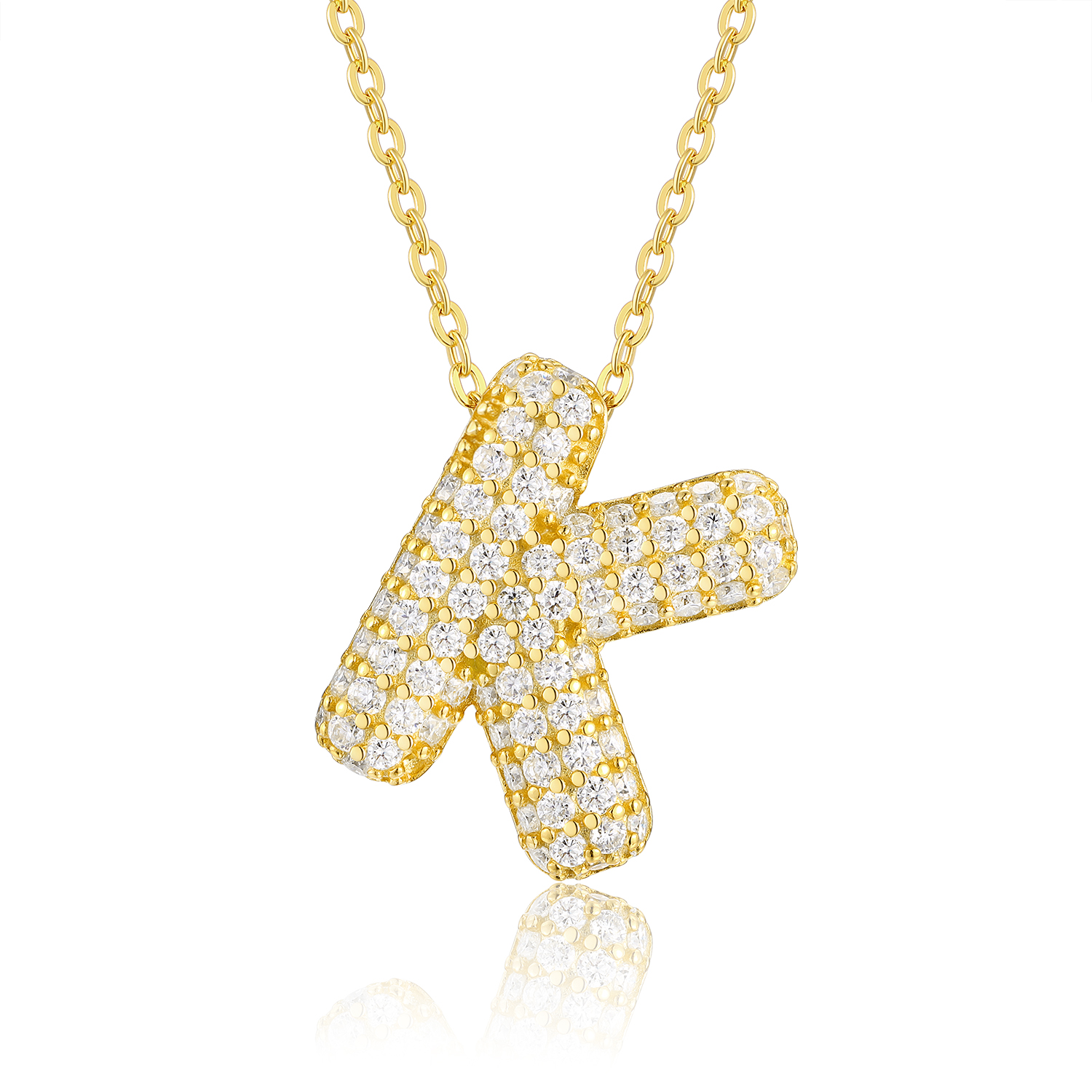 Bubble Letter - K Set With Top-quality Moissanite, This Luxurious And Fashionable Light Luxury Trend Jewelry Silver Pendant Necklace Features S925 Silver Electroplated With Gold. - Image 1