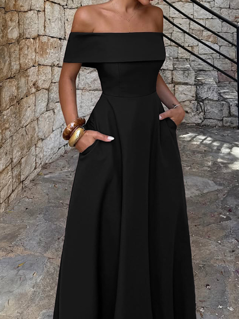 Elegant Off-Shoulder Strapless Fit-and-Flare Maxi Dress
