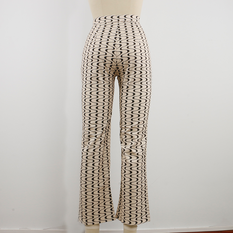 Printed Wave Pattern High Waist Casual Pants