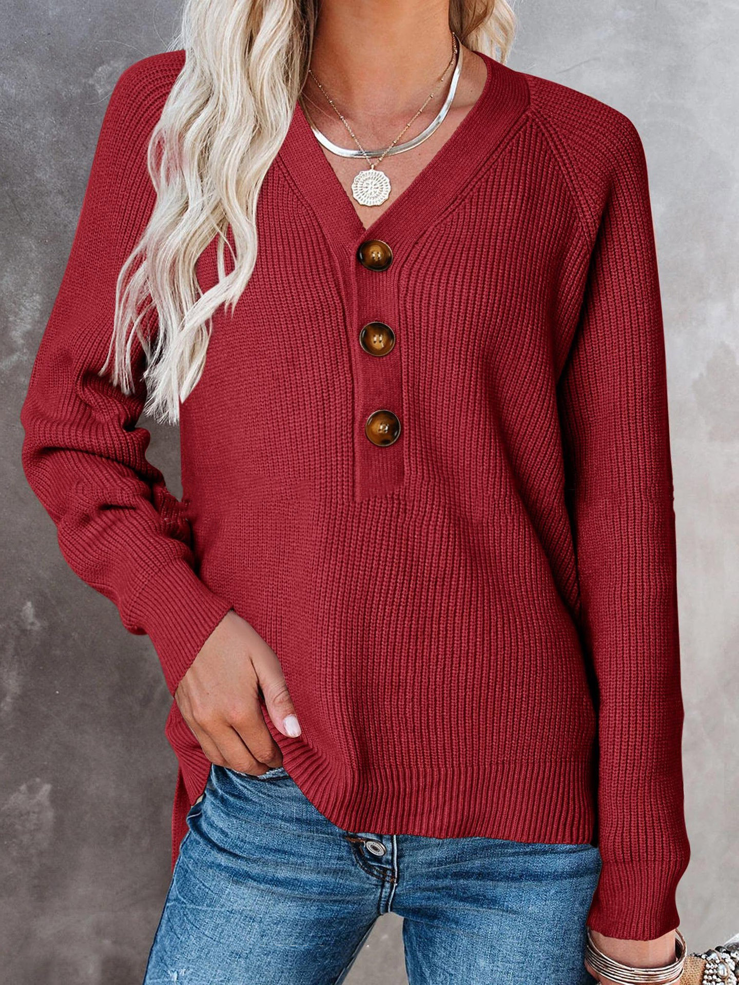 Title 11, New Button Knitted V-neck Sweater