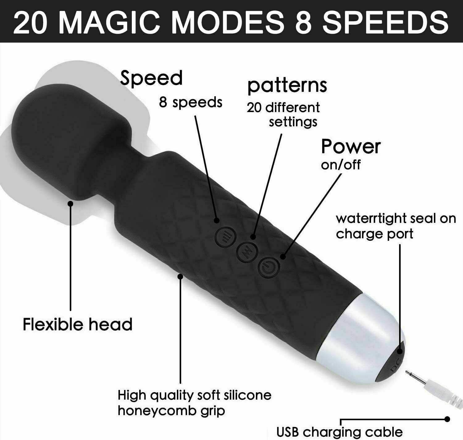 20 Speed Handheld Massager Wand Vibrating Massage Magic Full Body Therapy Motor