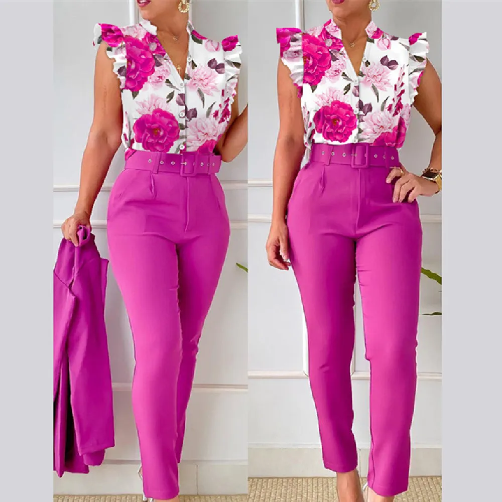 Women's Floral Vest Suit - Lzr16120B
