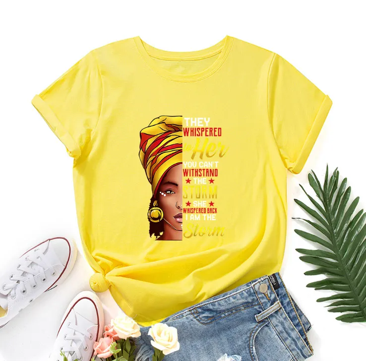 Creative Beauty Fashion Print Short Sleeve T-Shirt - Yellow