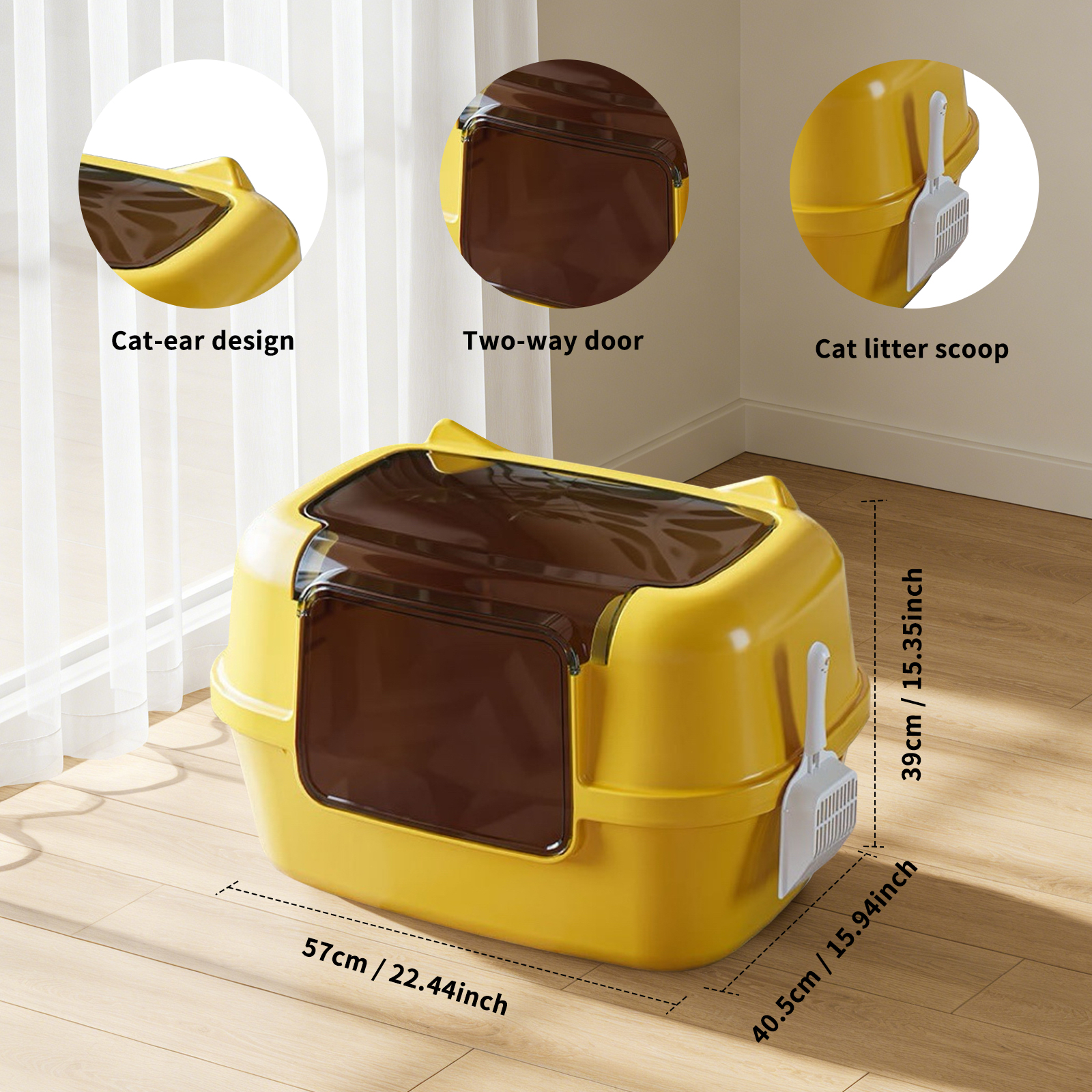 Extra Large Cat Ear Fully Enclosed Cat Litter Box, With Free Scoop & Litter Mat, Anti-Splash & Anti-Tracking Odor Locking, For Large Cats & Multi-Cat Households