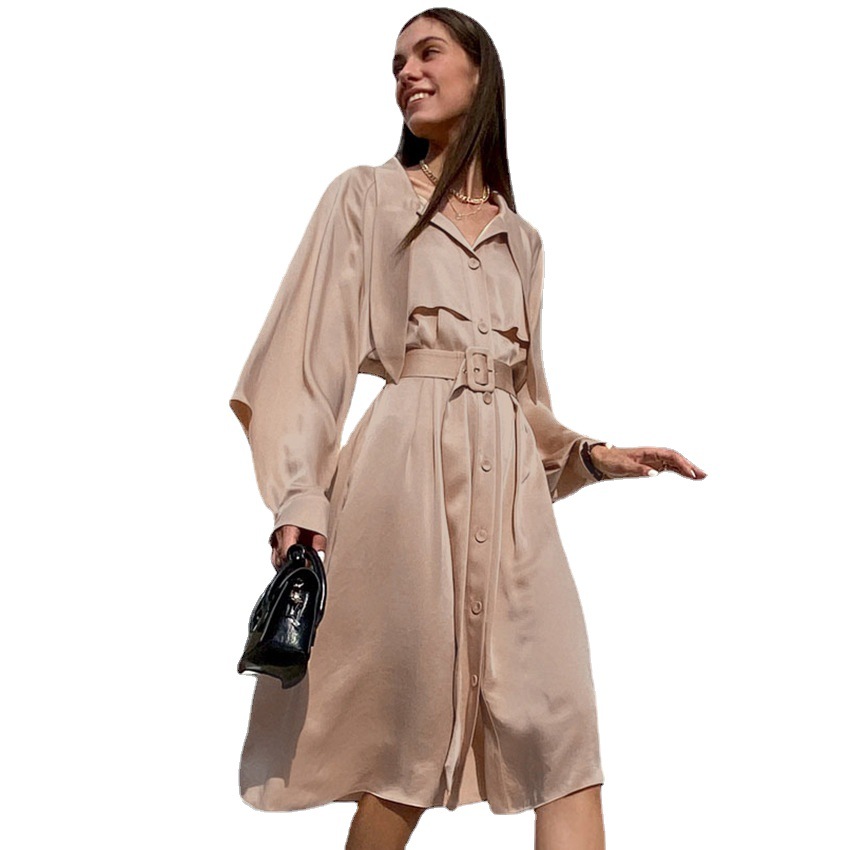 Long Skirt Bow Tie Collar Satin Waist Temperament Stitching Dress