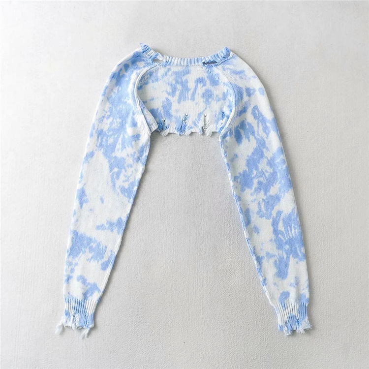 Women's Tie-dye Ripped Knit Long-sleeved Shawl