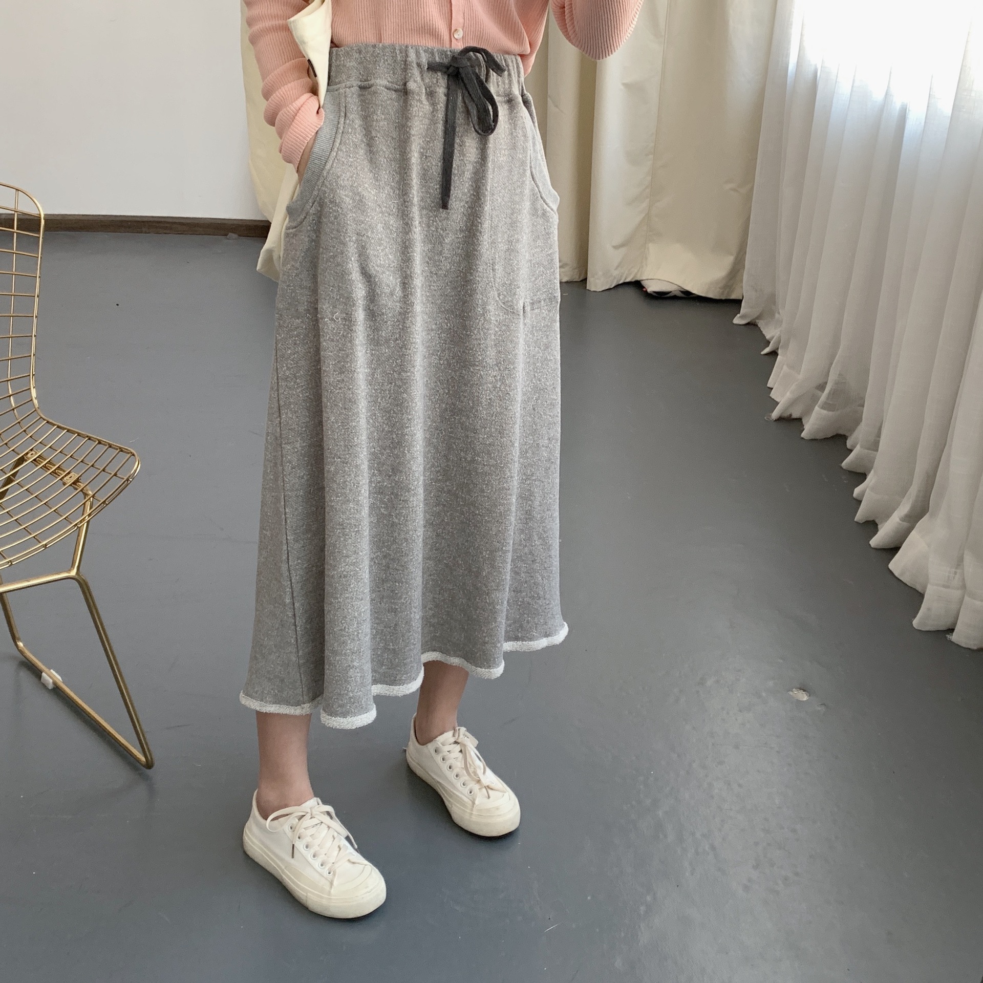 Title 3, Elastic Drawstring Two-pocket Terry Knit Skirt ...