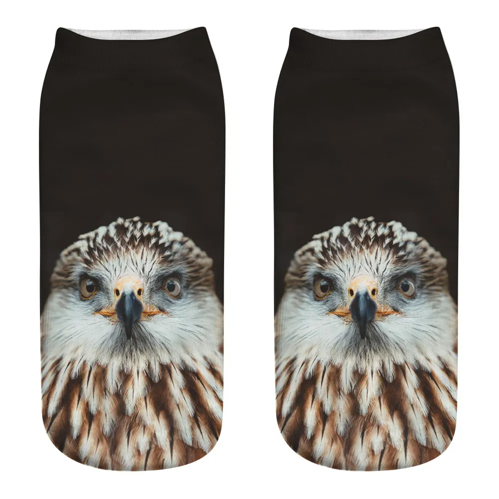 Printed Female Socks Owl Pattern Animal 3D Printed Short Socks - F-One Size